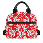 Red And White Damask Pattern Print Insulated Lunch Bag