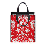 Red And White Damask Pattern Print Insulated Lunch Tote