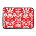 Red And White Damask Pattern Print Kitchen Mat