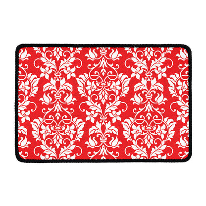 Red And White Damask Pattern Print Kitchen Mat