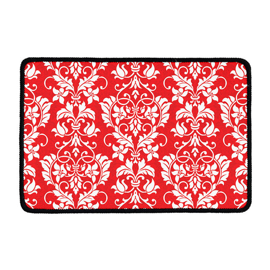 Red And White Damask Pattern Print Kitchen Mat