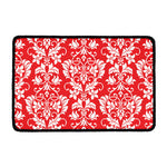 Red And White Damask Pattern Print Kitchen Mat