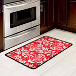 Red And White Damask Pattern Print Kitchen Mat