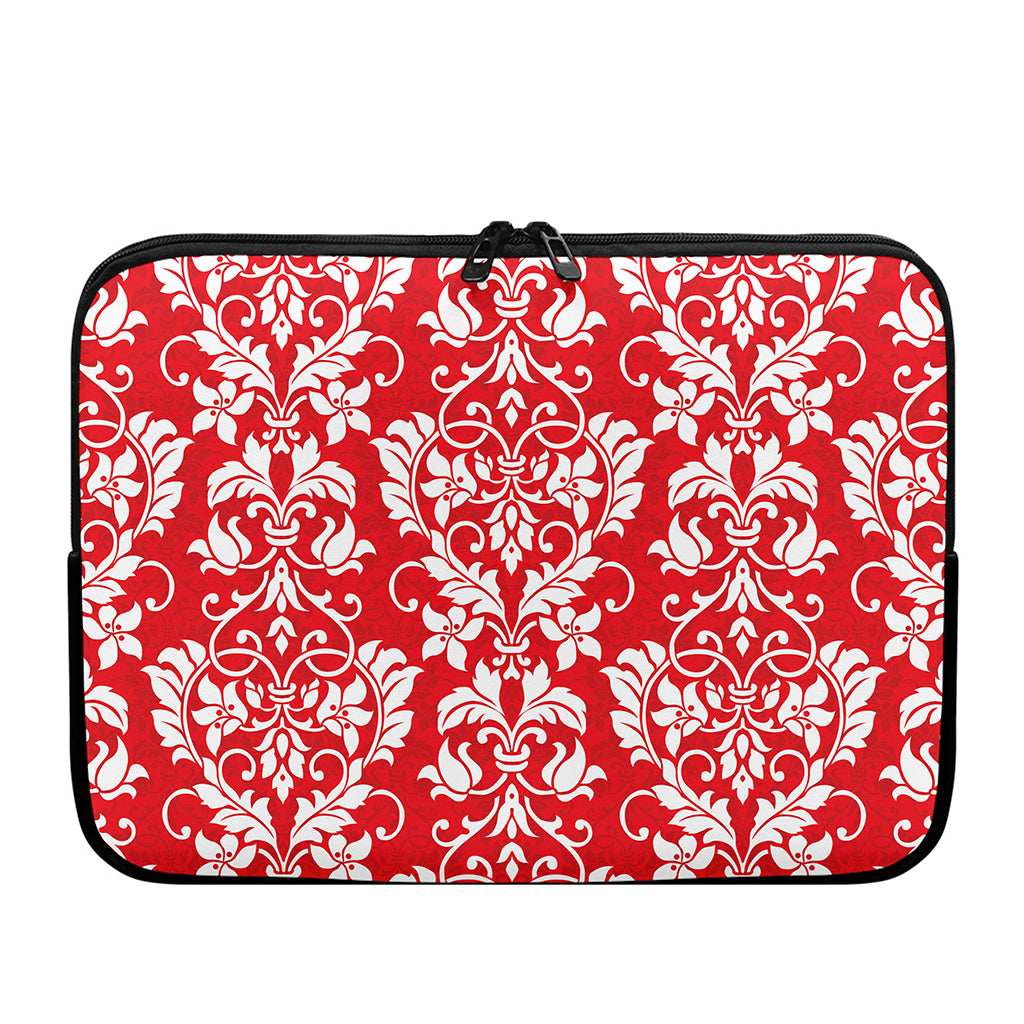 Red And White Damask Pattern Print Laptop Sleeve