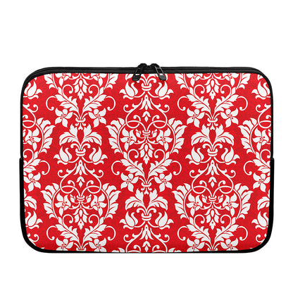 Red And White Damask Pattern Print Laptop Sleeve
