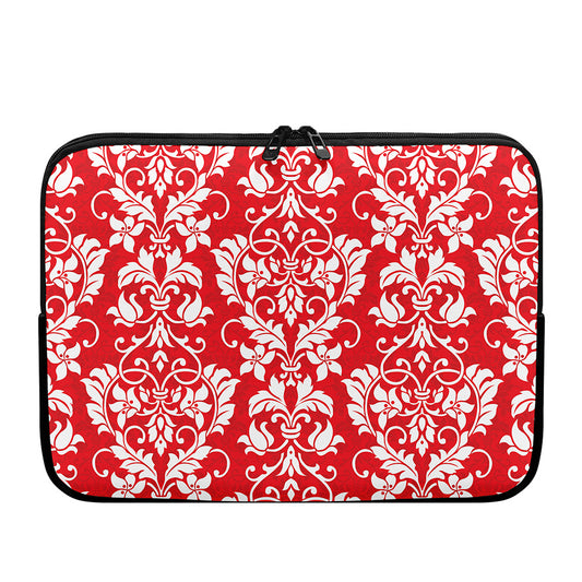Red And White Damask Pattern Print Laptop Sleeve