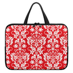 Red And White Damask Pattern Print Laptop Sleeve With Handle