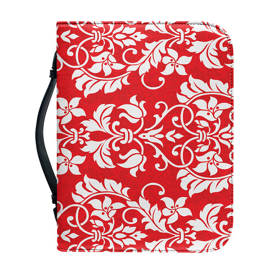Red And White Damask Pattern Print Leather Bible Cover