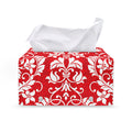 Red And White Damask Pattern Print Leather Tissue Box Cover