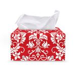 Red And White Damask Pattern Print Leather Tissue Box Cover
