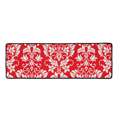 Red And White Damask Pattern Print Long Kitchen Mat