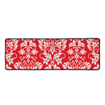 Red And White Damask Pattern Print Long Kitchen Mat