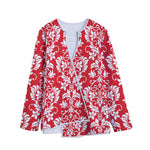 Red And White Damask Pattern Print Long Sleeve Short Coat