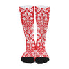 Red And White Damask Pattern Print Long Socks