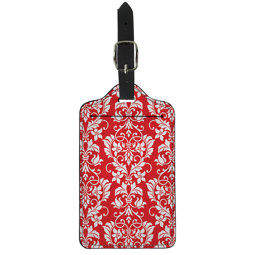 Red And White Damask Pattern Print Luggage Tag