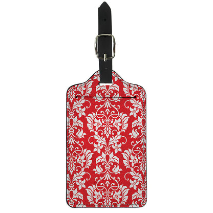 Red And White Damask Pattern Print Luggage Tag