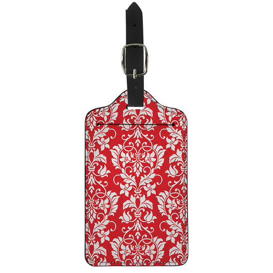 Red And White Damask Pattern Print Luggage Tag