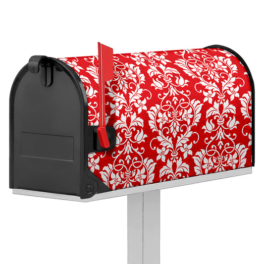 Red And White Damask Pattern Print Mailbox Cover