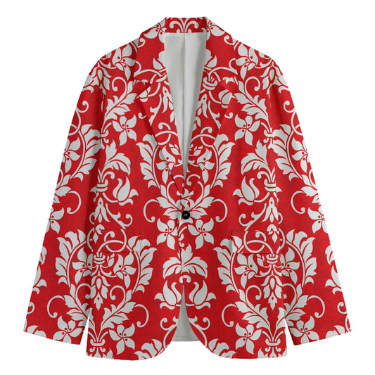 Red And White Damask Pattern Print Men's Blazer