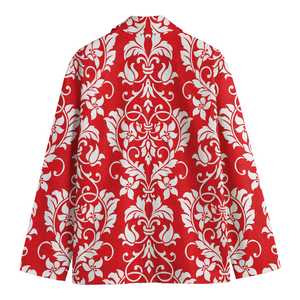 Red And White Damask Pattern Print Men's Blazer