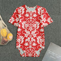 Red And White Damask Pattern Print Men's Bodysuit