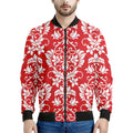 Red And White Damask Pattern Print Men's Bomber Jacket