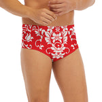 Red And White Damask Pattern Print Men's Briefs