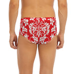Red And White Damask Pattern Print Men's Briefs