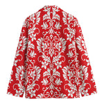 Red And White Damask Pattern Print Men's Cotton Blazer