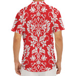 Red And White Damask Pattern Print Men's Deep V-Neck Shirt