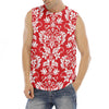 Red And White Damask Pattern Print Men's Fitness Tank Top