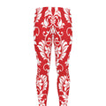 Red And White Damask Pattern Print Men's Leggings