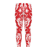 Red And White Damask Pattern Print Men's leggings