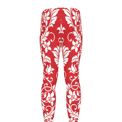 Red And White Damask Pattern Print Men's leggings