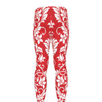 Red And White Damask Pattern Print Men's leggings