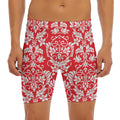Red And White Damask Pattern Print Men's Long Boxer Briefs