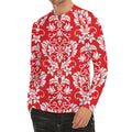 Red And White Damask Pattern Print Men's Long Sleeve Rash Guard