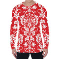 Red And White Damask Pattern Print Men's Long Sleeve T-Shirt