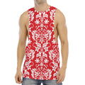Red And White Damask Pattern Print Men's Muscle Tank Top