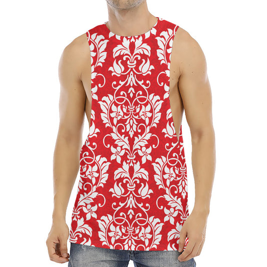 Red And White Damask Pattern Print Men's Muscle Tank Top