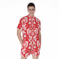 Red And White Damask Pattern Print Men's Romper