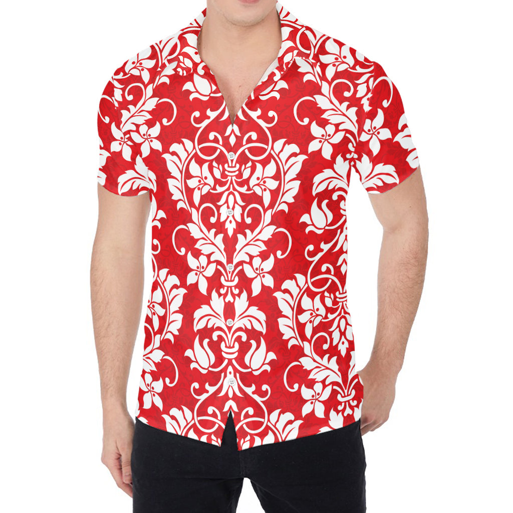 Red And White Damask Pattern Print Men's Shirt