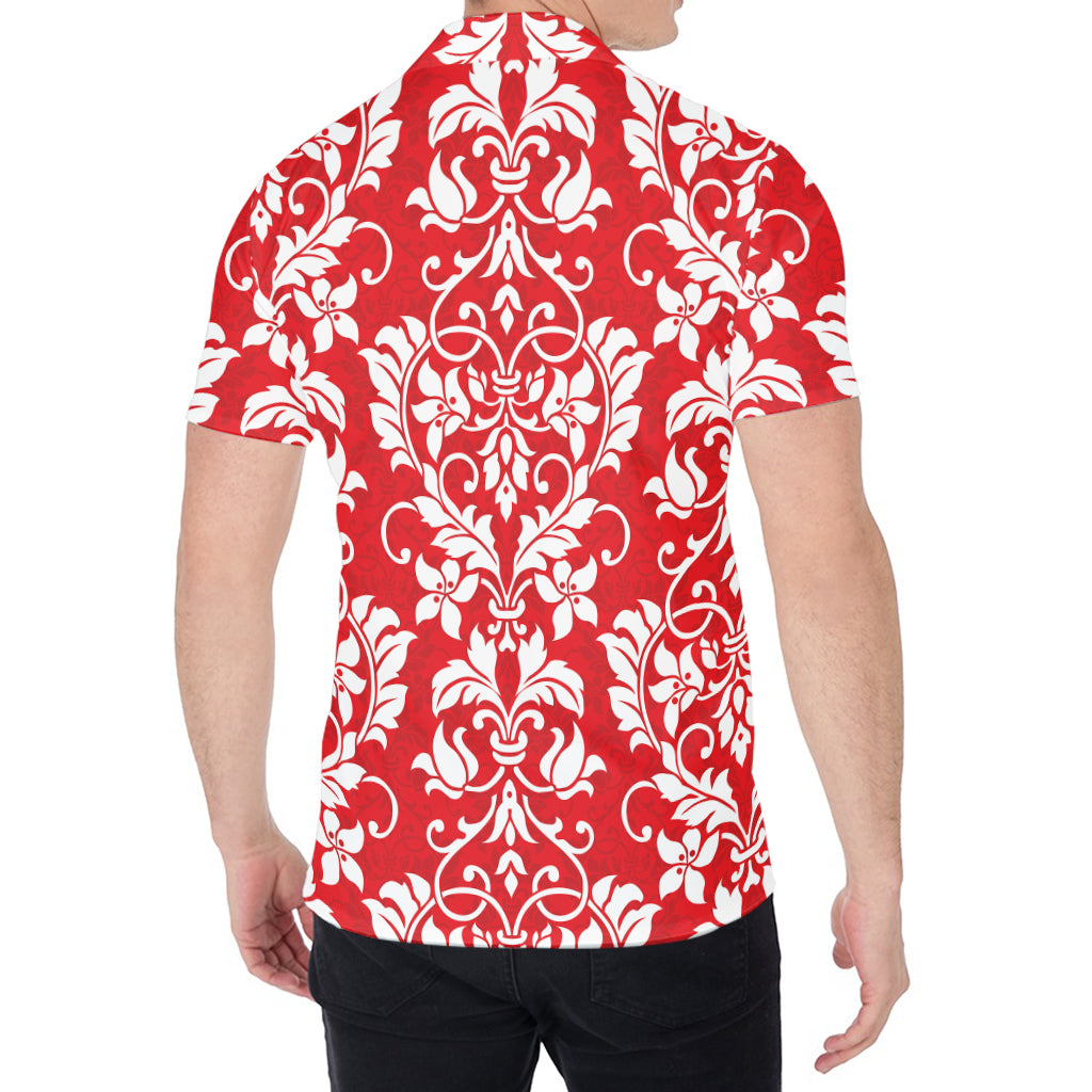 Red And White Damask Pattern Print Men's Shirt