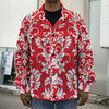 Red And White Damask Pattern Print Men's Shirt Jacket