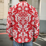 Red And White Damask Pattern Print Men's Shirt Jacket