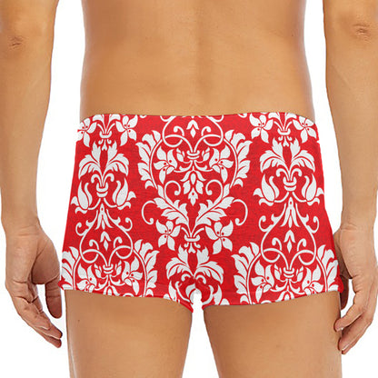 Red And White Damask Pattern Print Men's Short Boxer Briefs