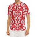 Red And White Damask Pattern Print Men's Short Sleeve Rash Guard