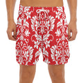 Red And White Damask Pattern Print Men's Split Running Shorts