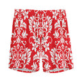 Red And White Damask Pattern Print Men's Athletic Shorts