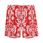 Red And White Damask Pattern Print Men's Sports Shorts